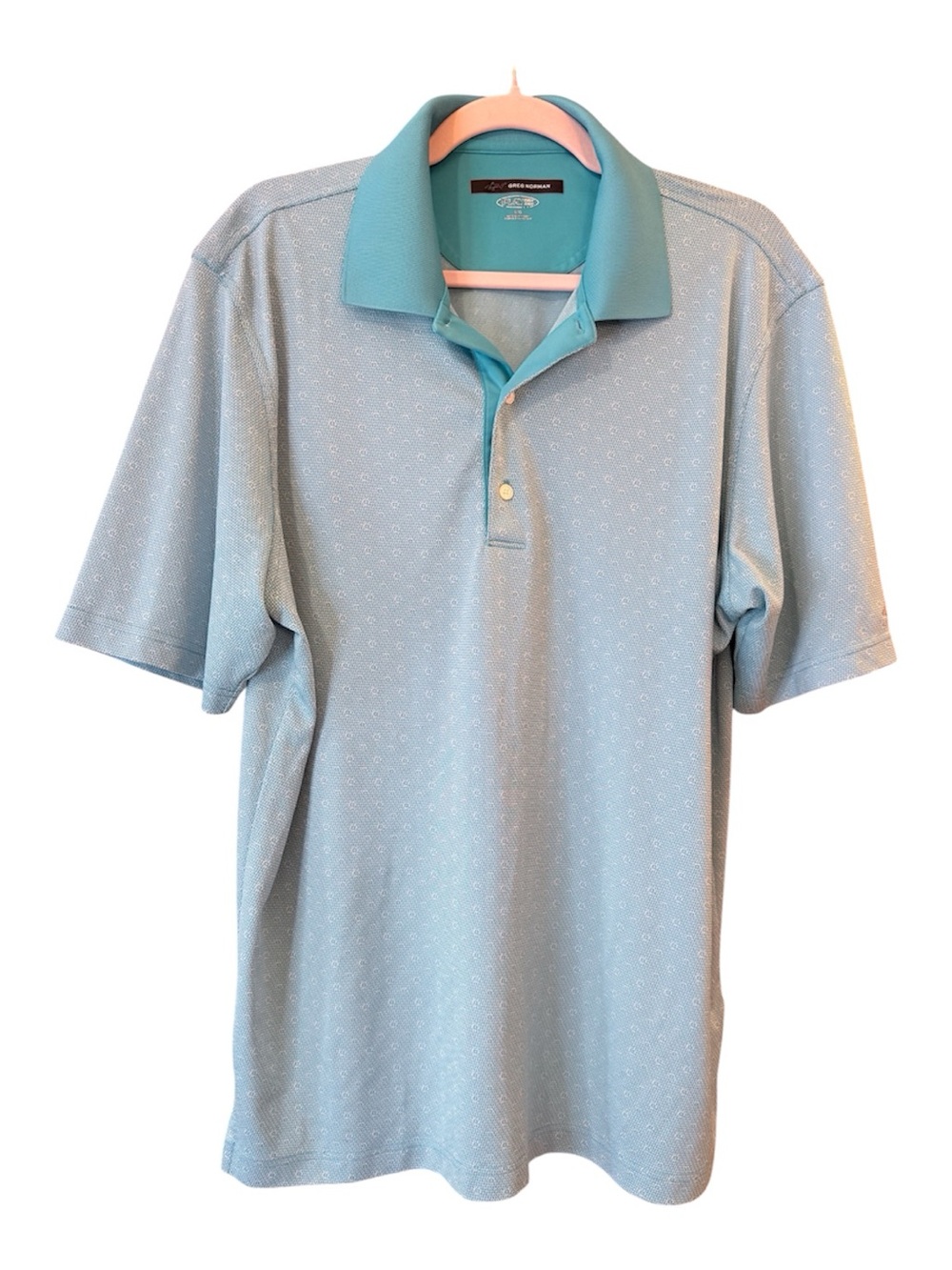 Greg Norman Collection Light Blue Polo with Teal Contrast Collar